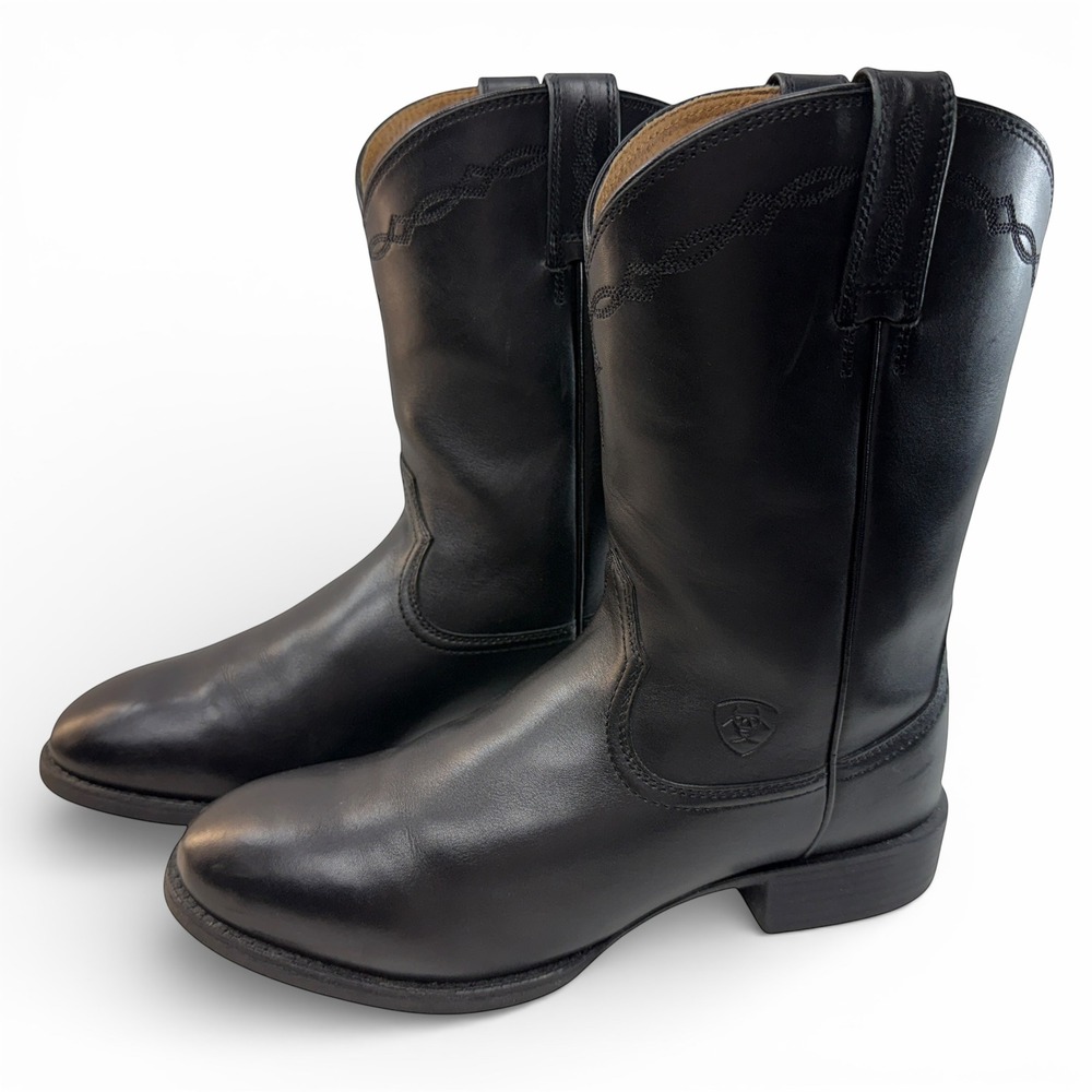 Ariat Heritage Roper Mens Size 9 EE Wide Black Leather Western Boots‎ 10002280